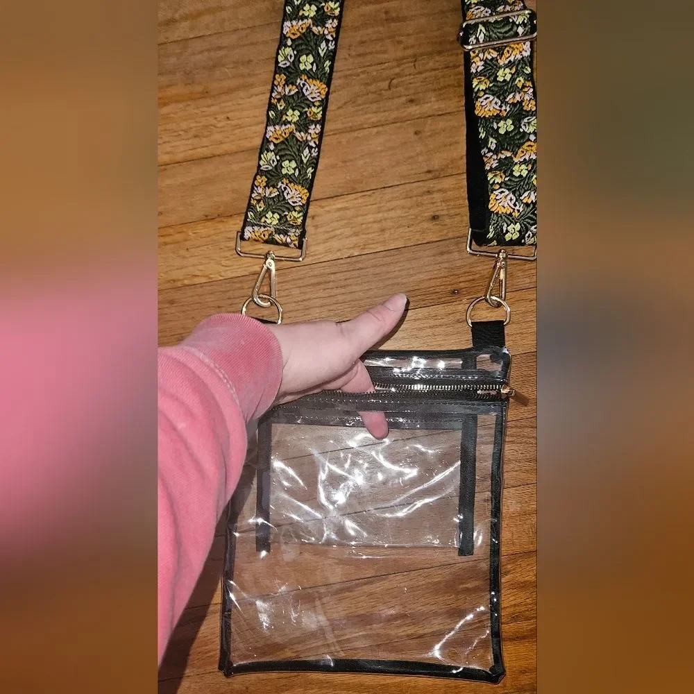 Amazon Clear Plastic Crossbody Floral Embroidered Strap Stadium Purse Concert